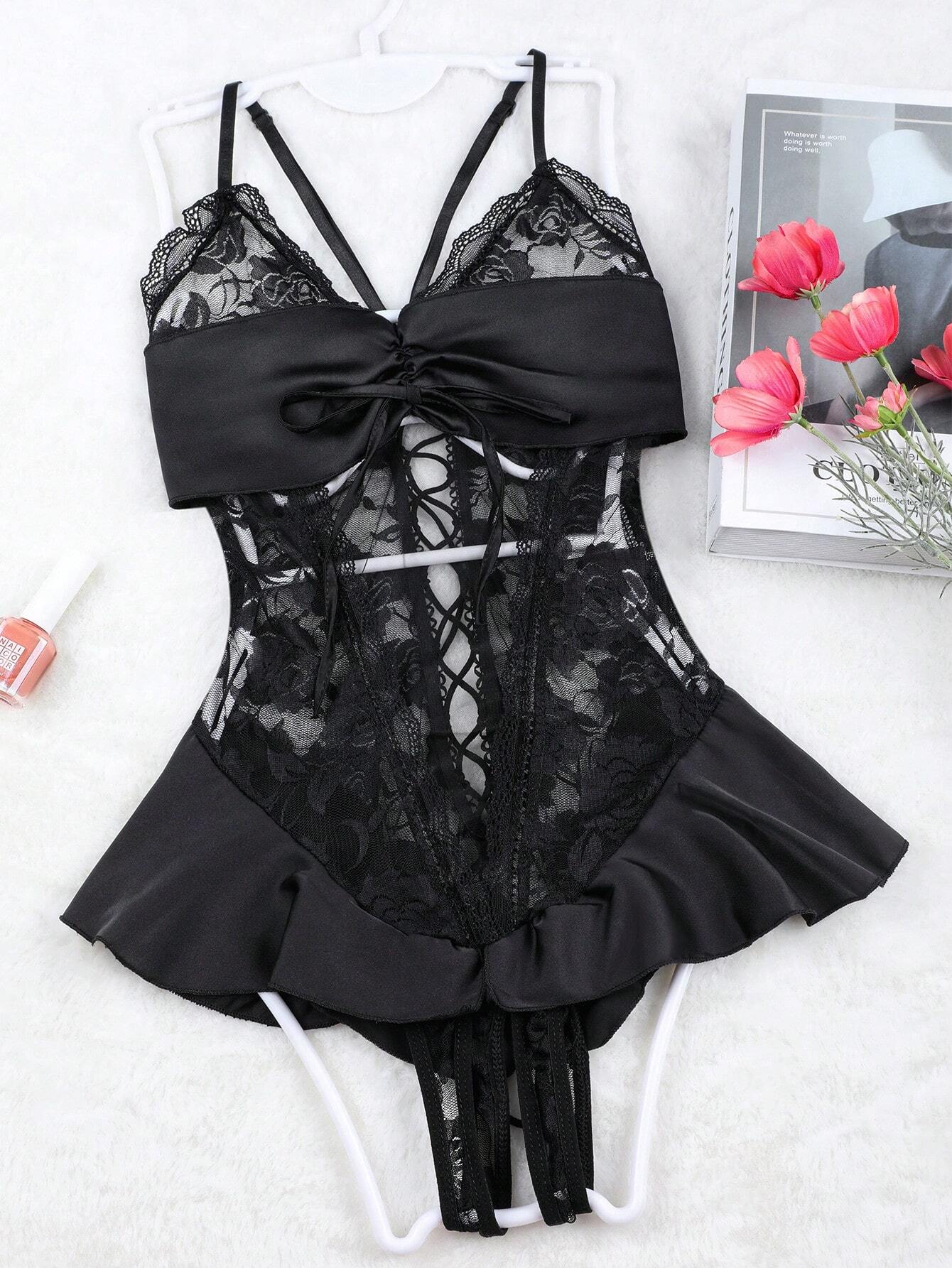 Sexy Lingerie Sexy Deep V Hollow Strap See-Through Suit Bodysuit