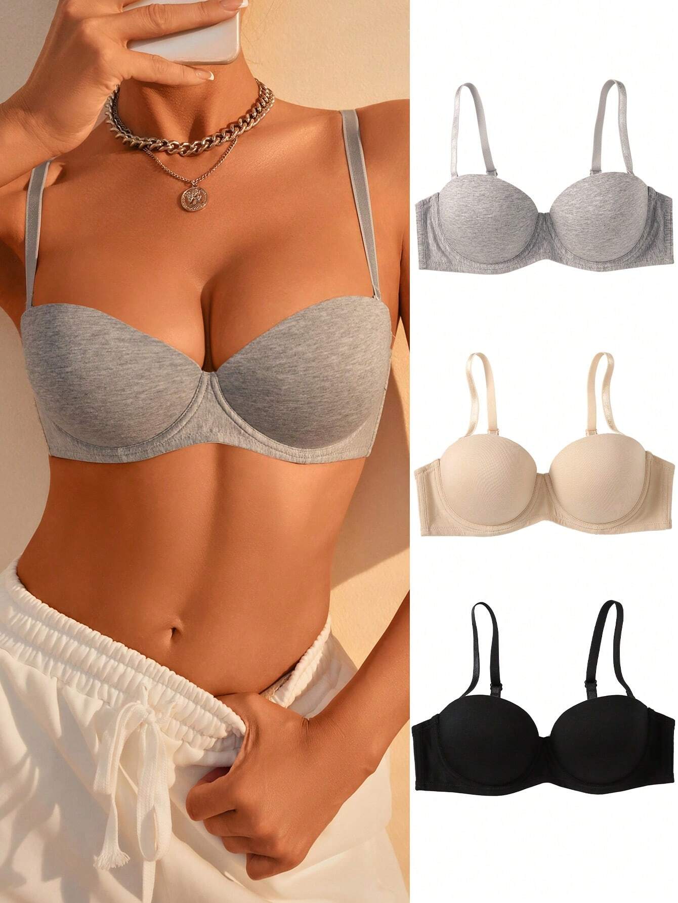 3pcs Solid Underwire Bra Multicolor