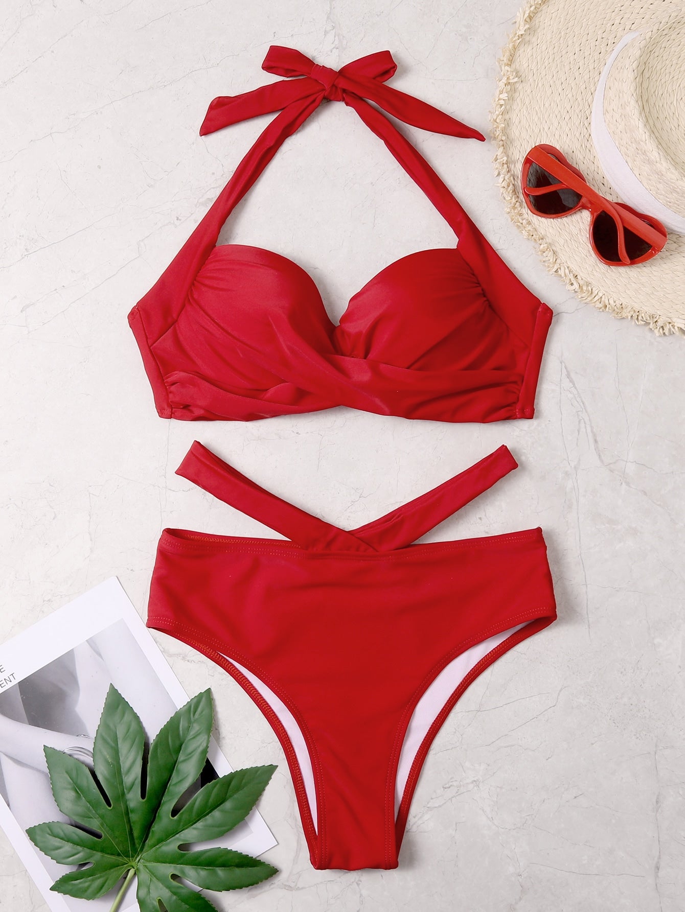 SHEIN Swim Basics Twist Front Push Up Bikini Swimsuit