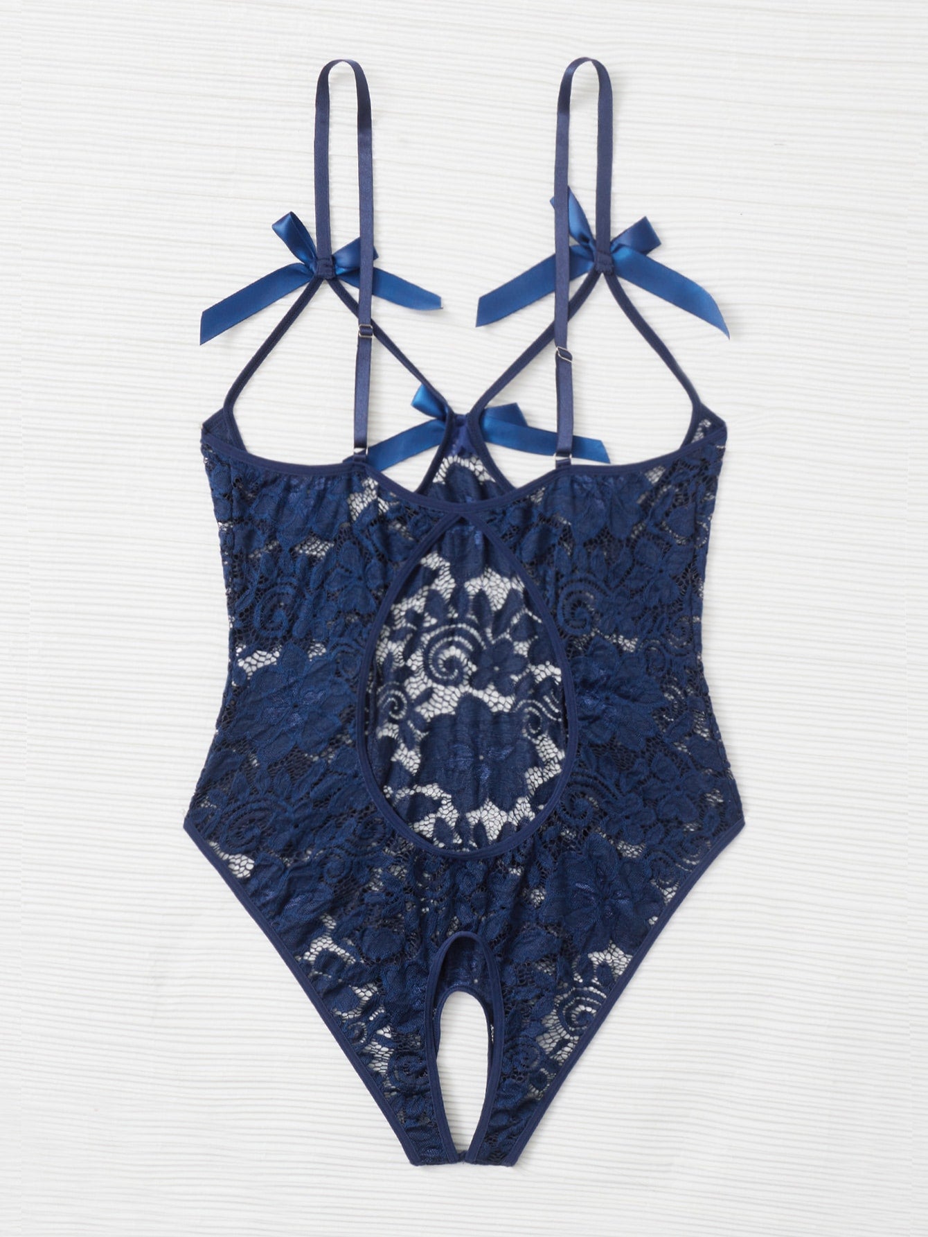 Plus Lace Bow Front Crotchless Teddy Bodysuit