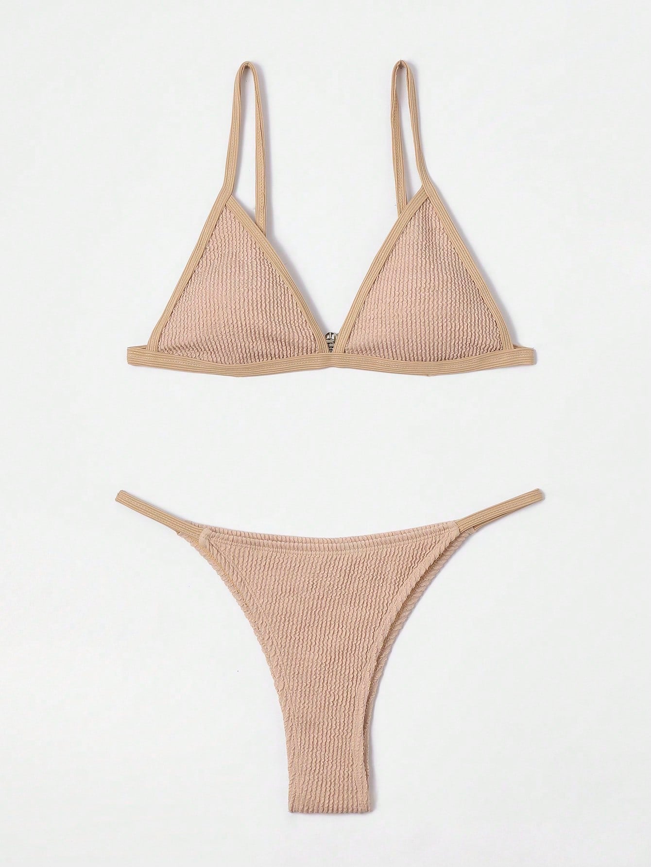 Contrast Binding Triangle Thong Bikini Swimsuit