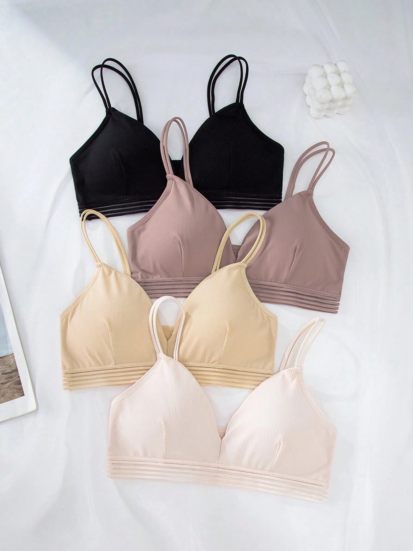 Basics 4pack Rib Mesh Trim Bra Set
