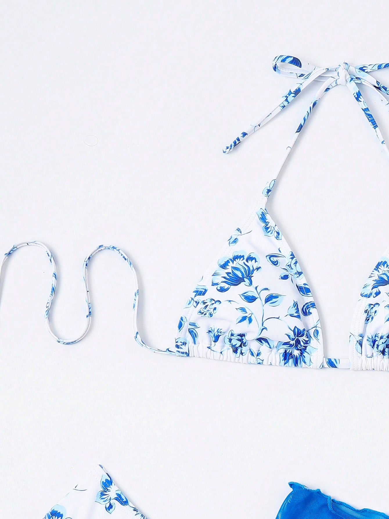 SHEIN Swim Mod Floral Print Halter Triangle Bikini Swimsuit With Beach Skirt