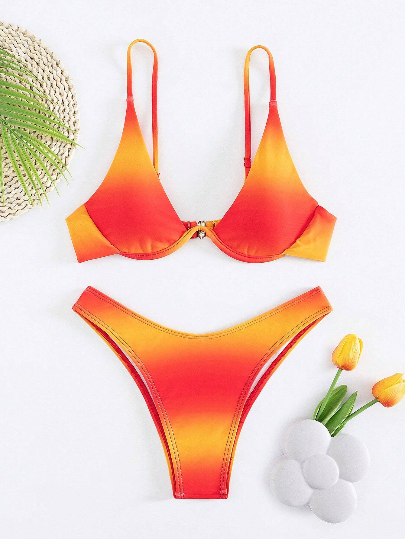 Solid Underwire Bikini Swimsuit Multicolor