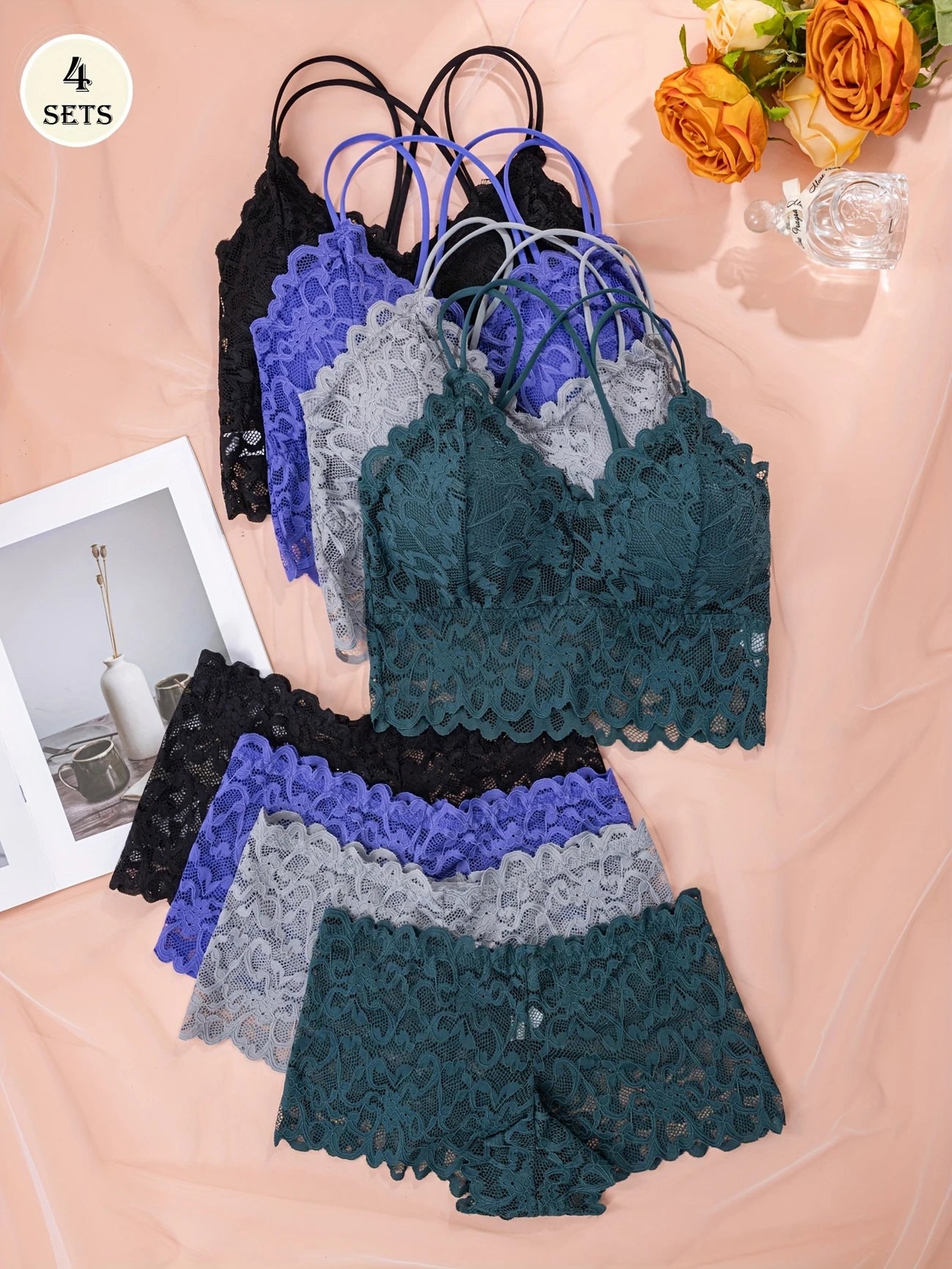 4pcs Set Sexy Comfortable Fashion Casual Lace Women's Underwear Set