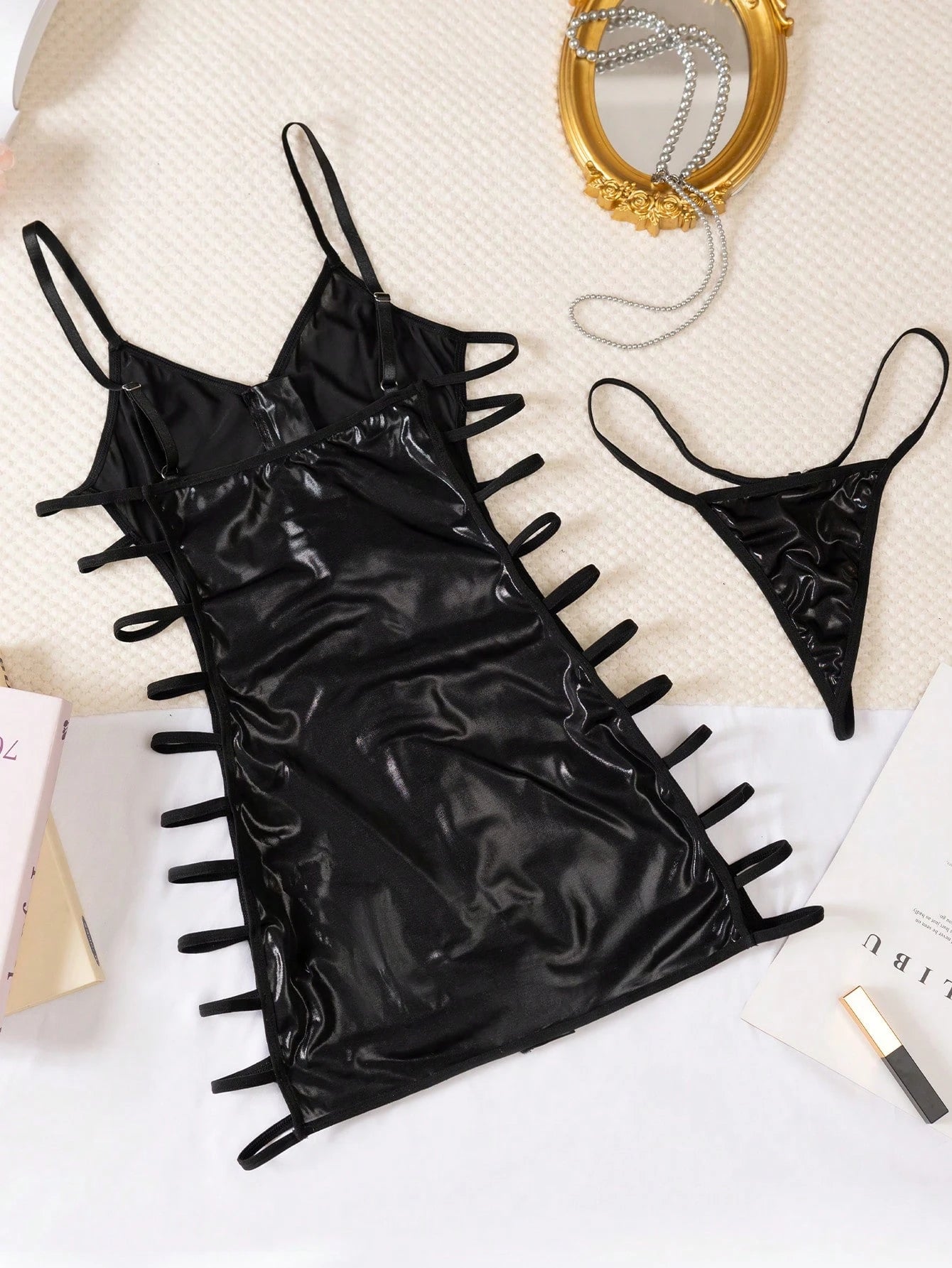 Zipper Sexy Lingerie Hollow Camisole Nightgown
