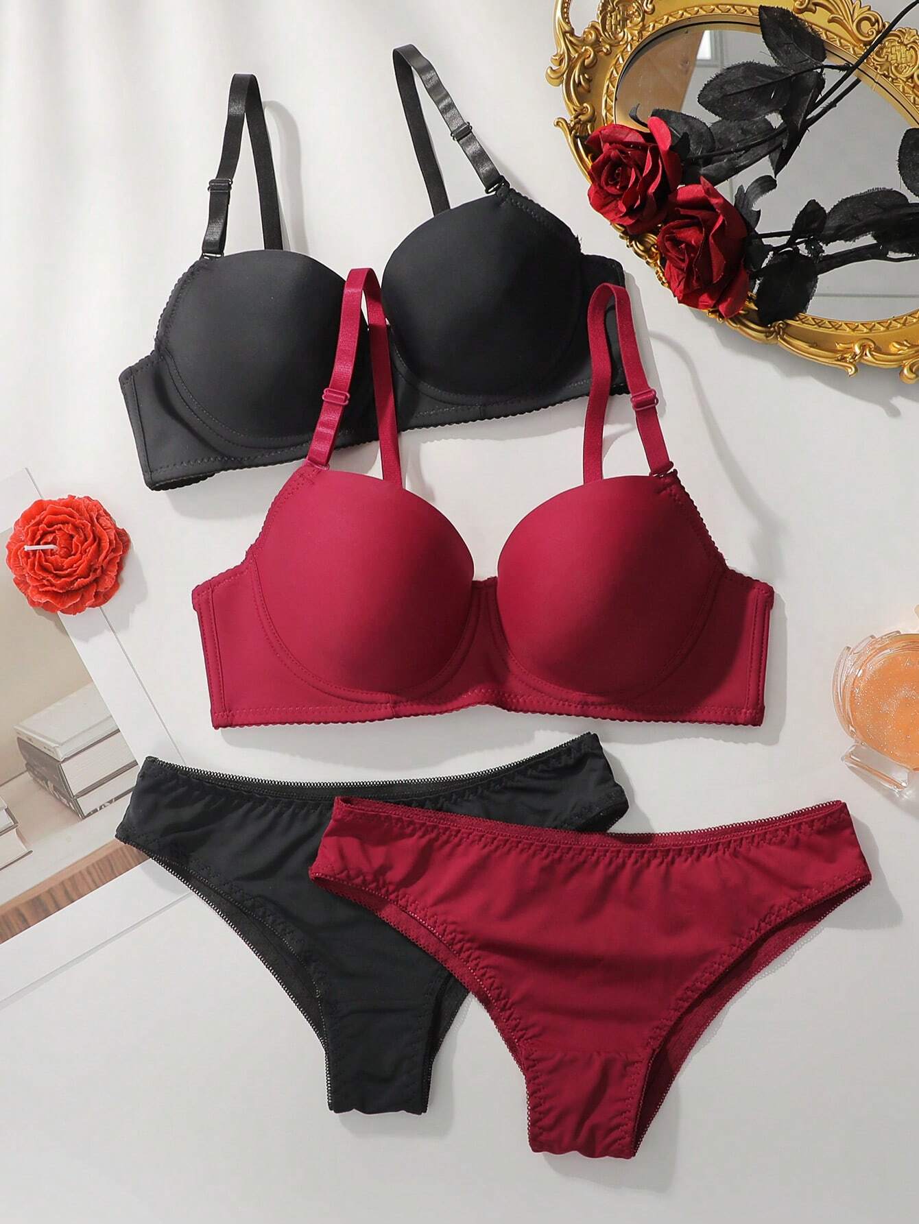 Underwear&amp;Sleepwear Basics Women's Solid Color Bra With Underwire And Triangle Underwear Multicolor 4