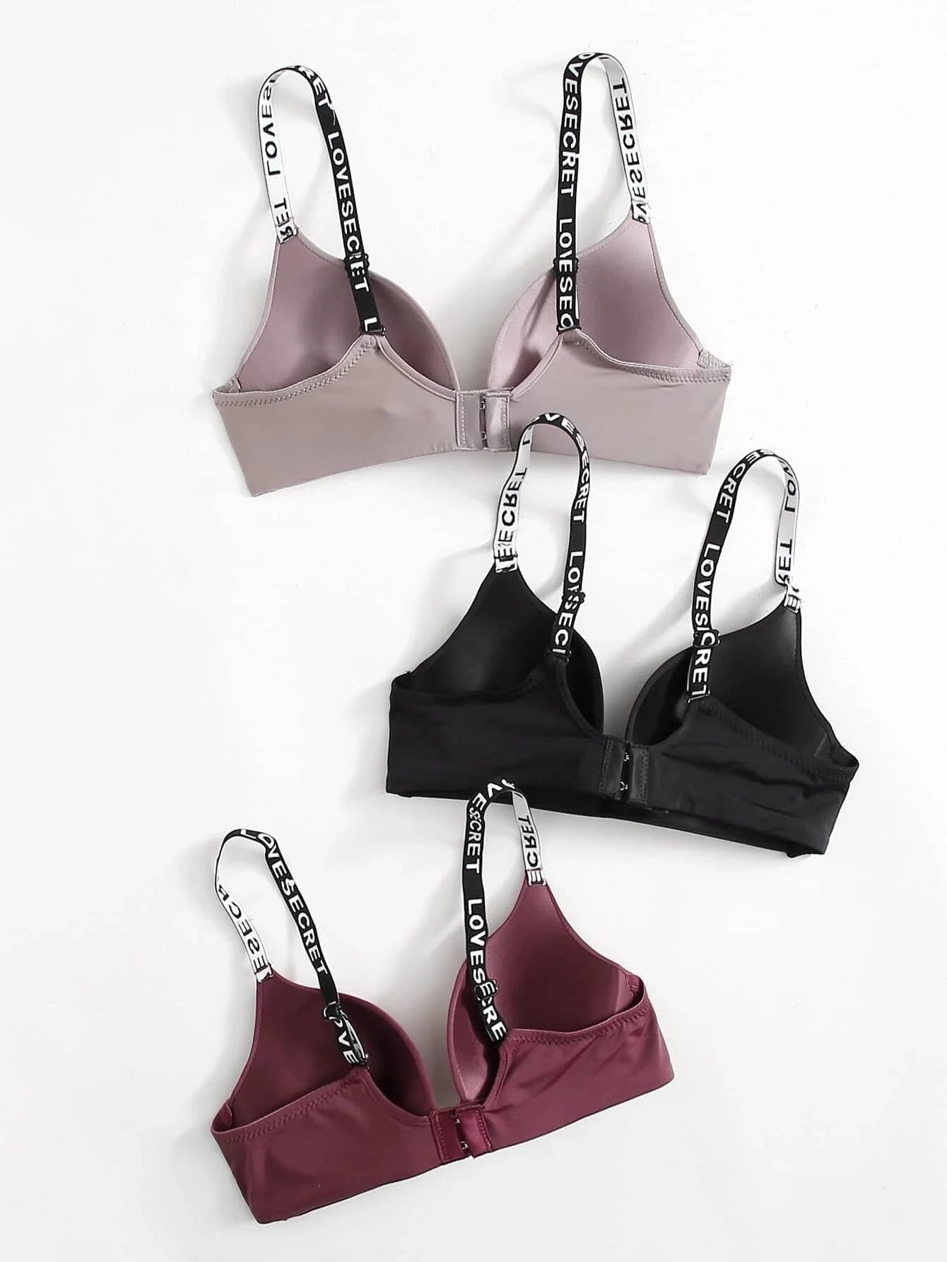 Letter Print Strap Bra Set 3pack Sports