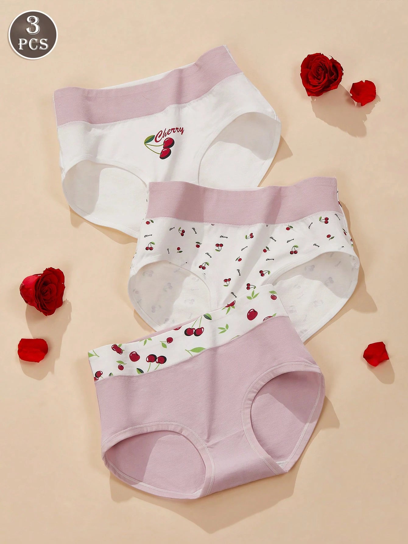 3pcs Strawberry Print High Waisted Seamless Panties Multicolor 3