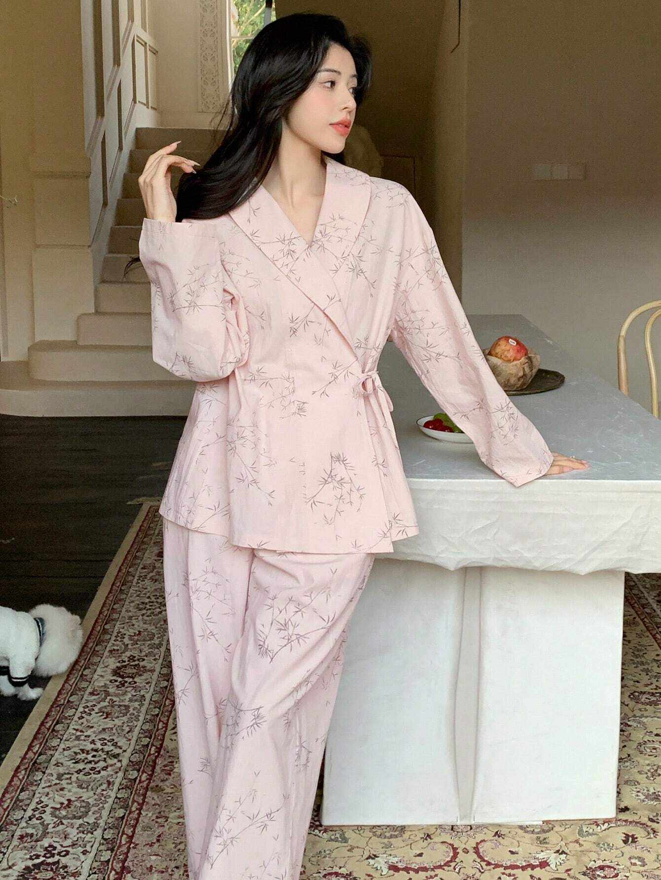 DAZY Women's Botanical Printed Pajama Set Apricot