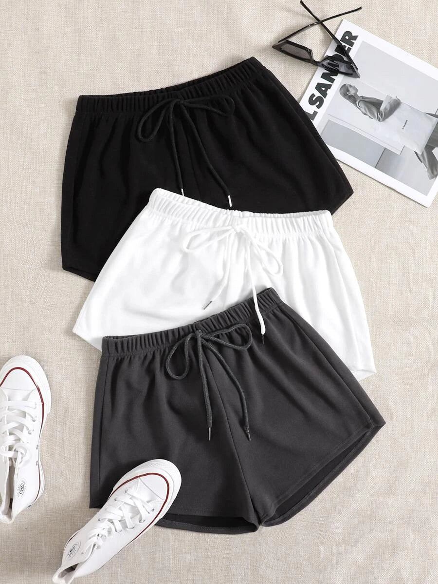 3 Pack Knot Waist Solid Sleep Shorts