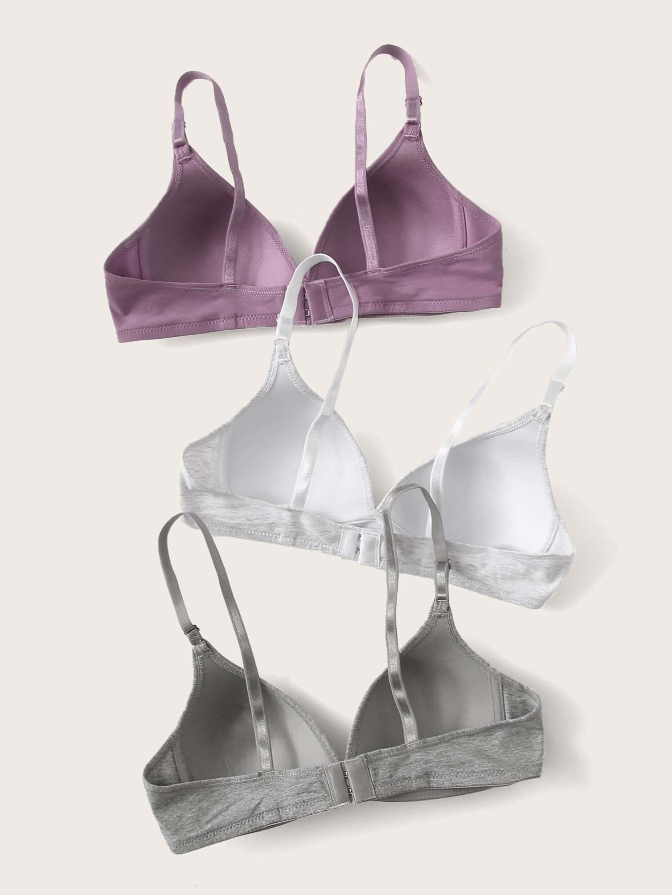 3pack Solid Adjustable Strap Bra Set