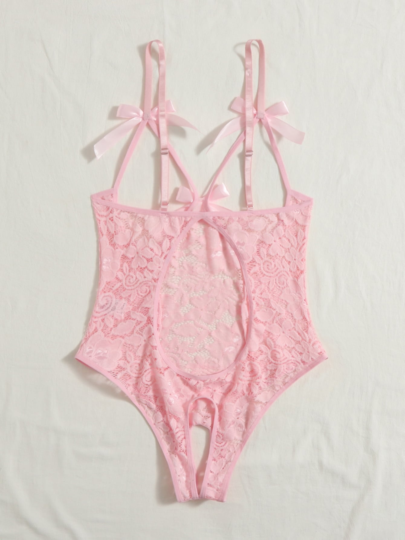 Plus Lace Bow Front Crotchless Teddy Bodysuit