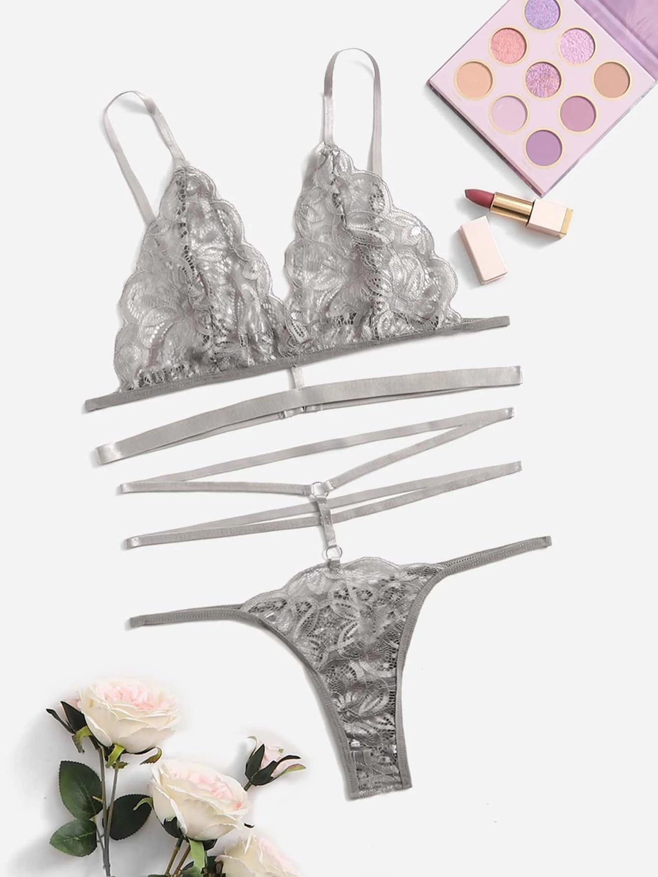Classic Sexy Floral Lace Harness Lingerie Set