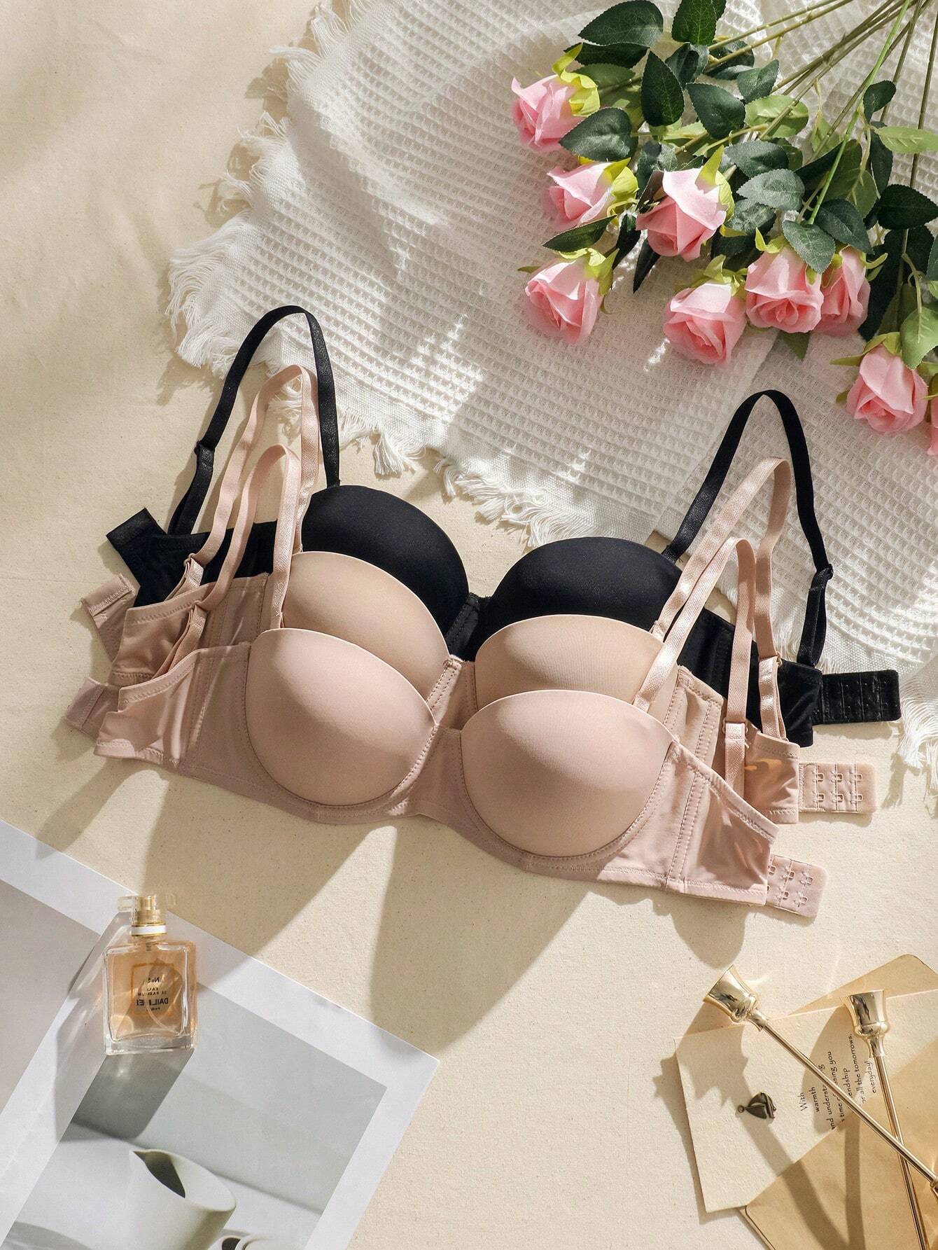 3pcs Solid Underwire Bra Multicolor