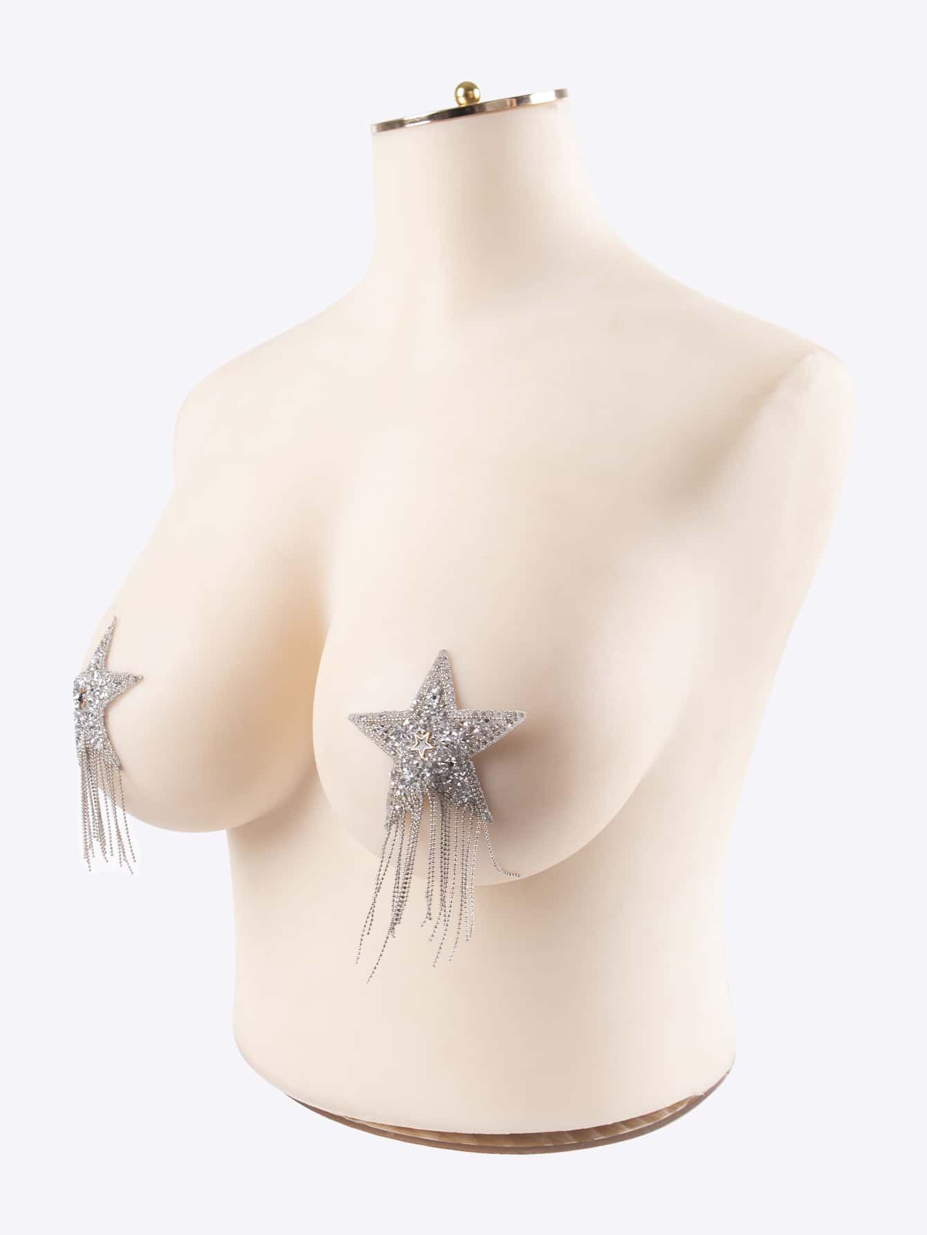 Plus 1pair Fringe Hem Studded Star Shaped Nipple Cover
