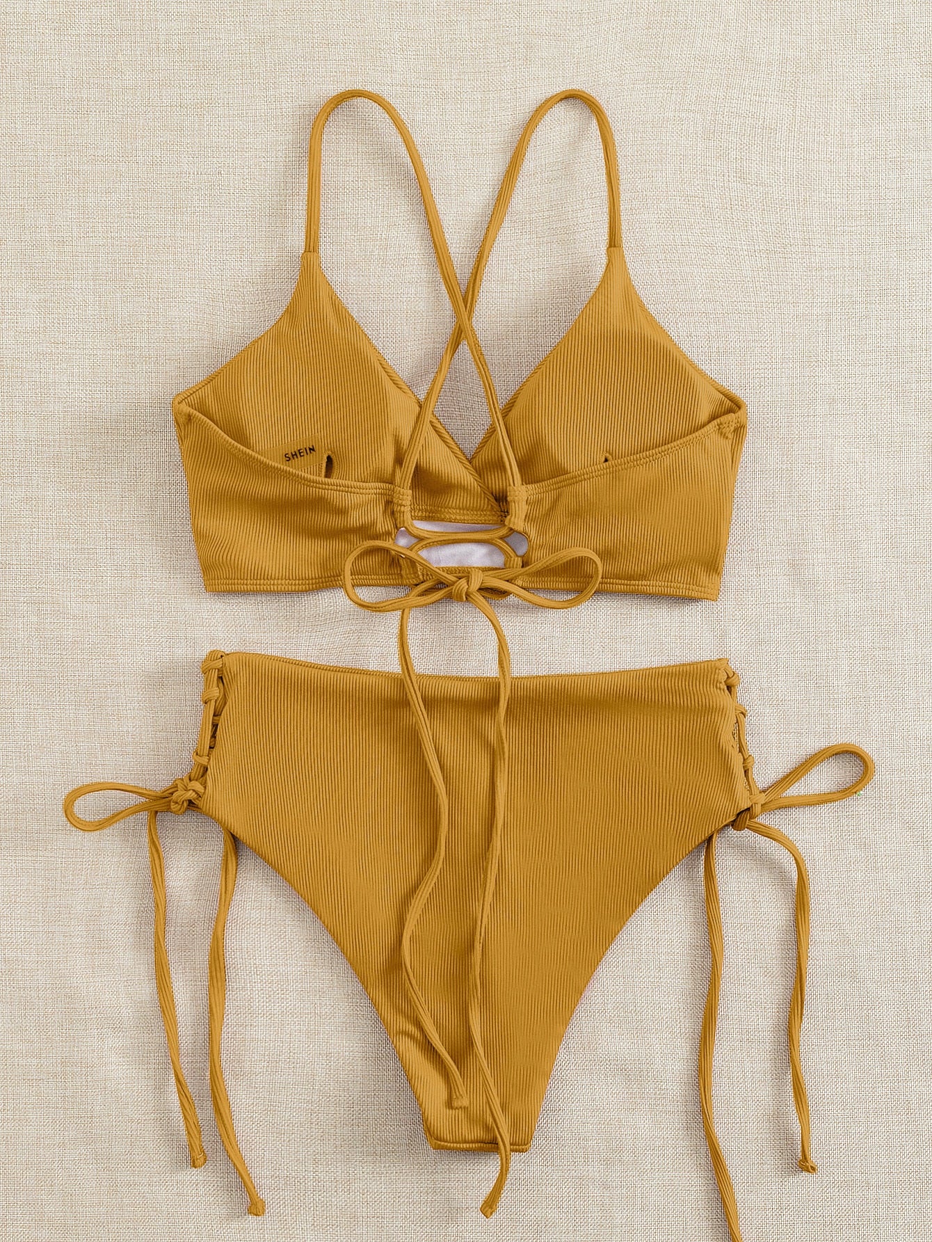 SHEIN Swim Basics Plain Tie Side Bikini Swimsuit