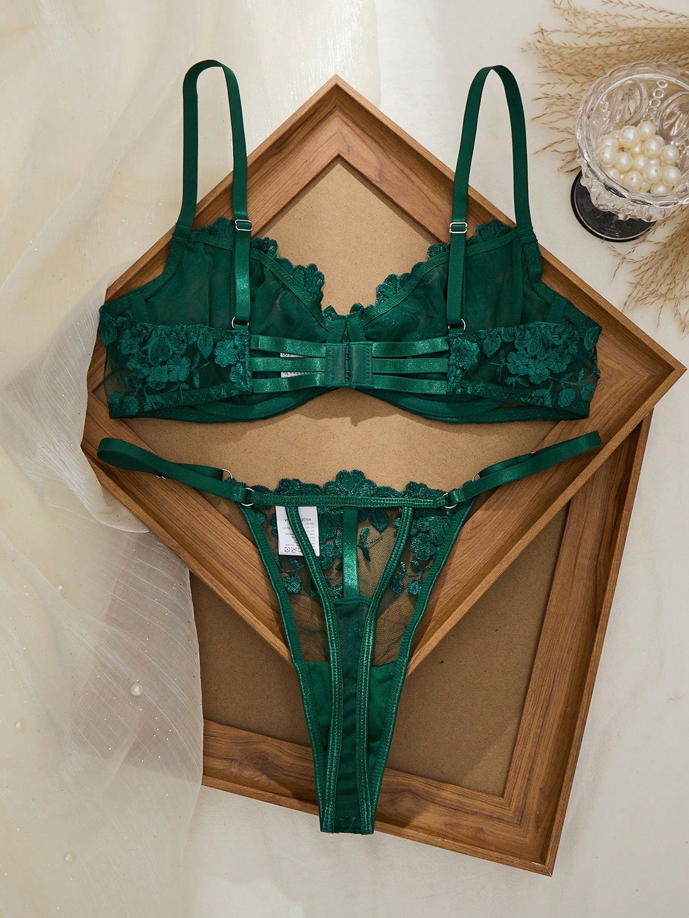 2pcs Mesh Embroidery Women's Lingerie Set