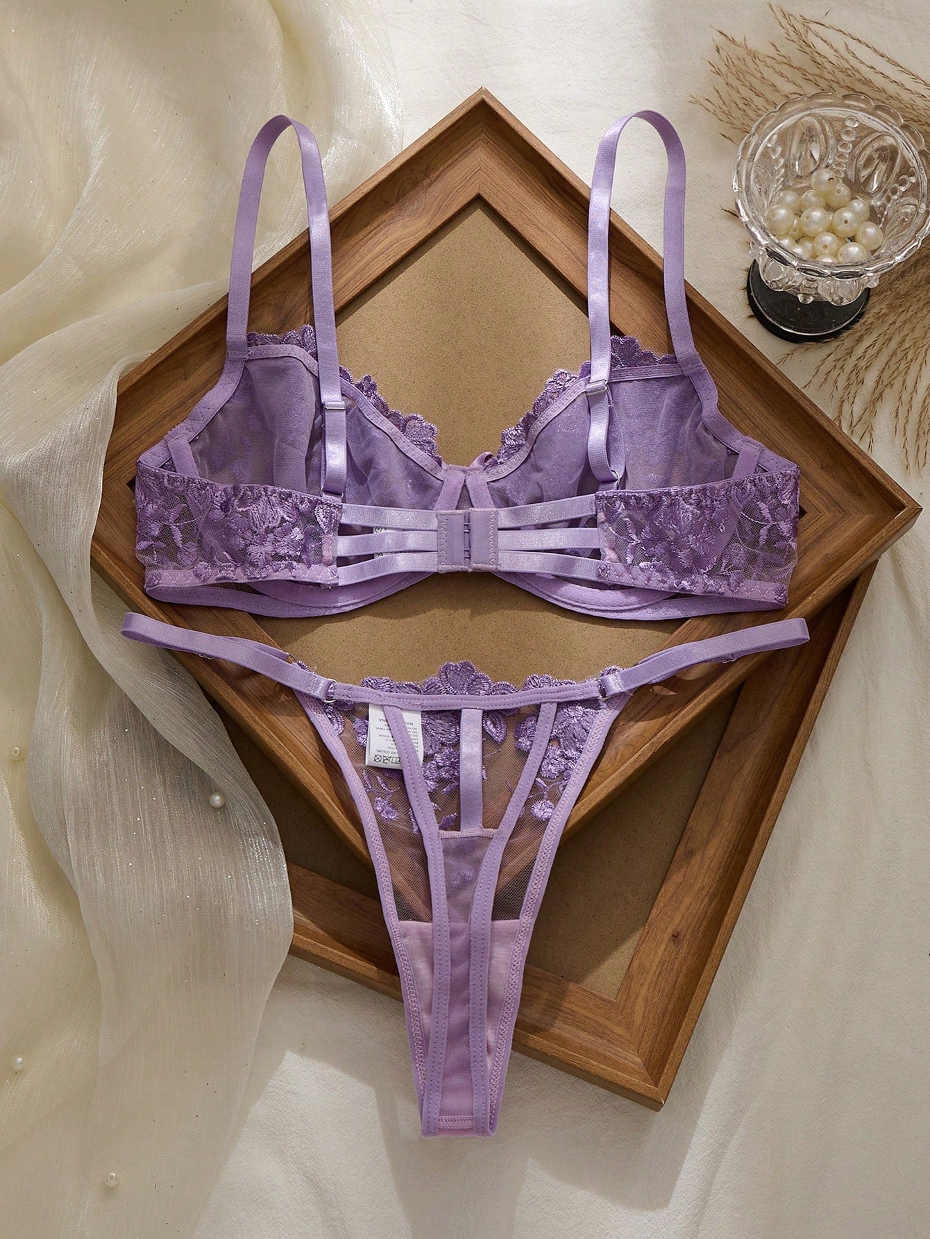 2pcs Mesh Embroidery Women's Lingerie Set