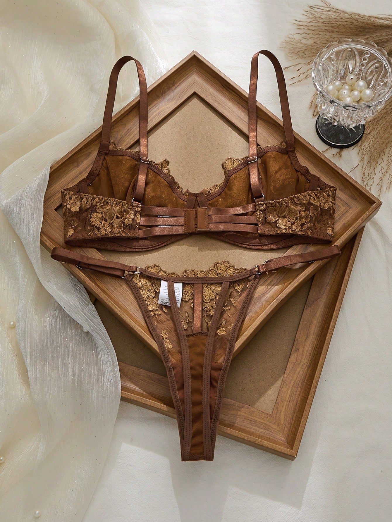 2pcs Mesh Embroidery Women's Lingerie Set