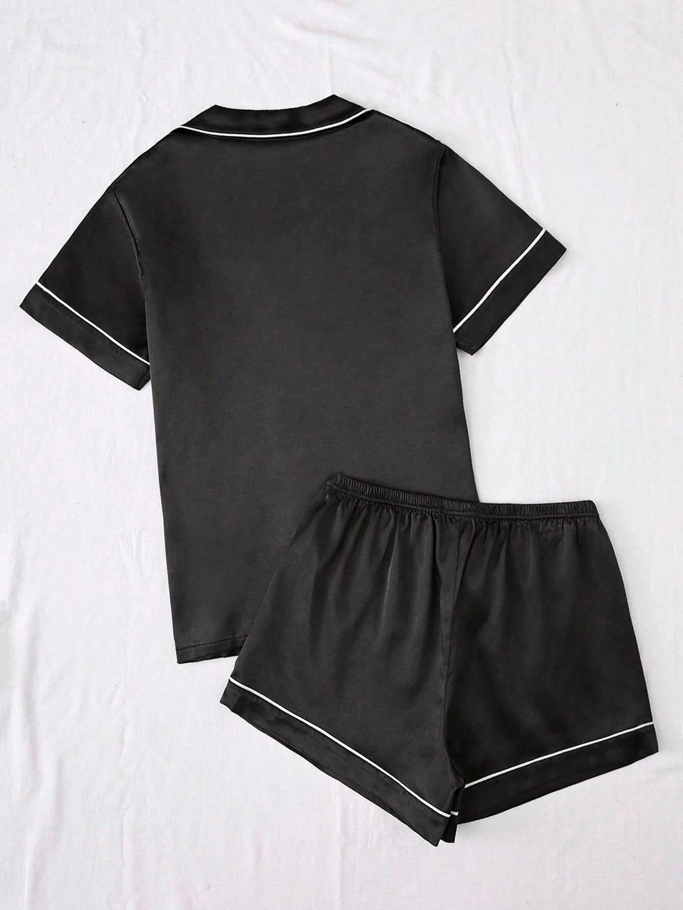 Contrast Piping Satin PJ Set