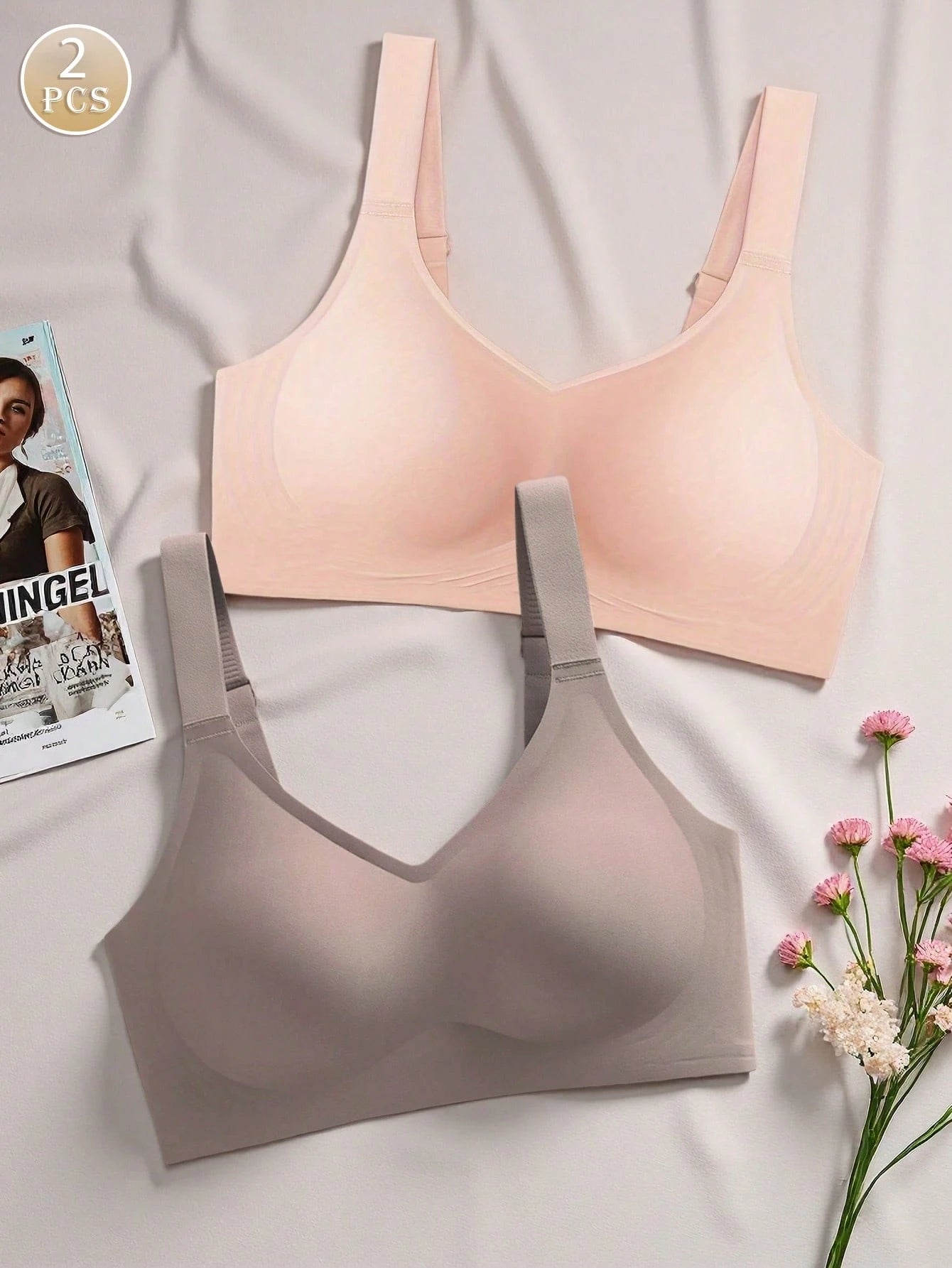 2pcs Set Simple & Comfortable Wireless Sports Bras For Women