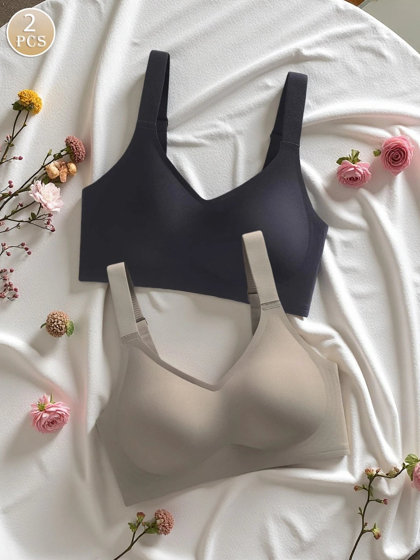 2pcs Set Simple & Comfortable Wireless Sports Bras For Women