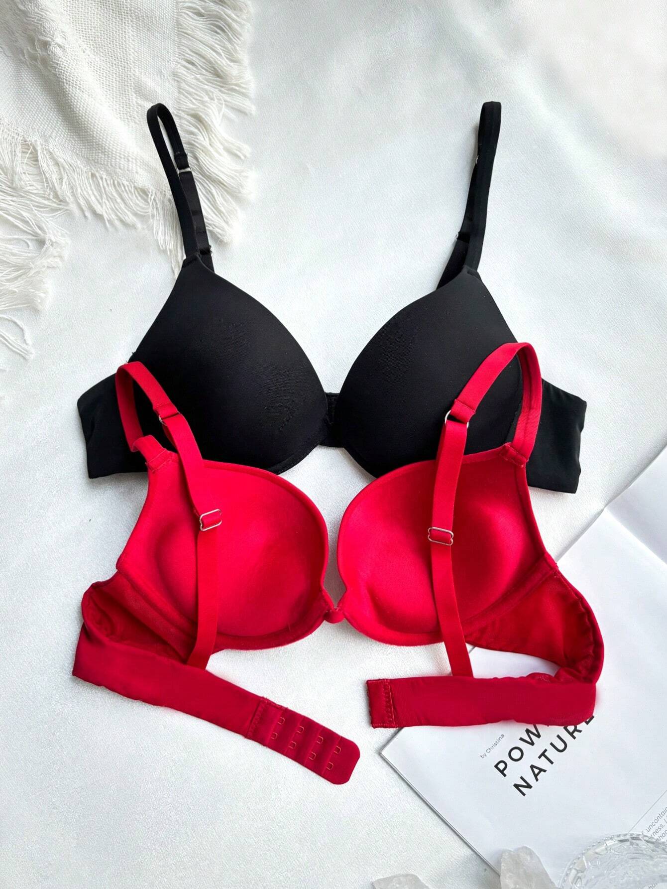 2pcs Women's Minimalist Solid Color Wire-Free Bras Multicolor 2