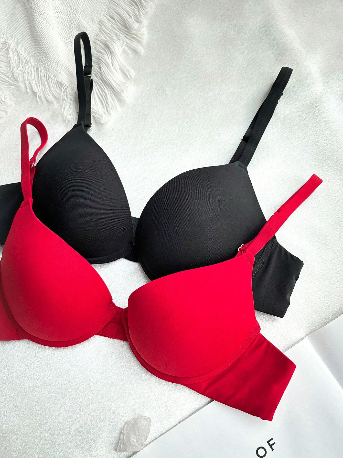2pcs Women's Minimalist Solid Color Wire-Free Bras