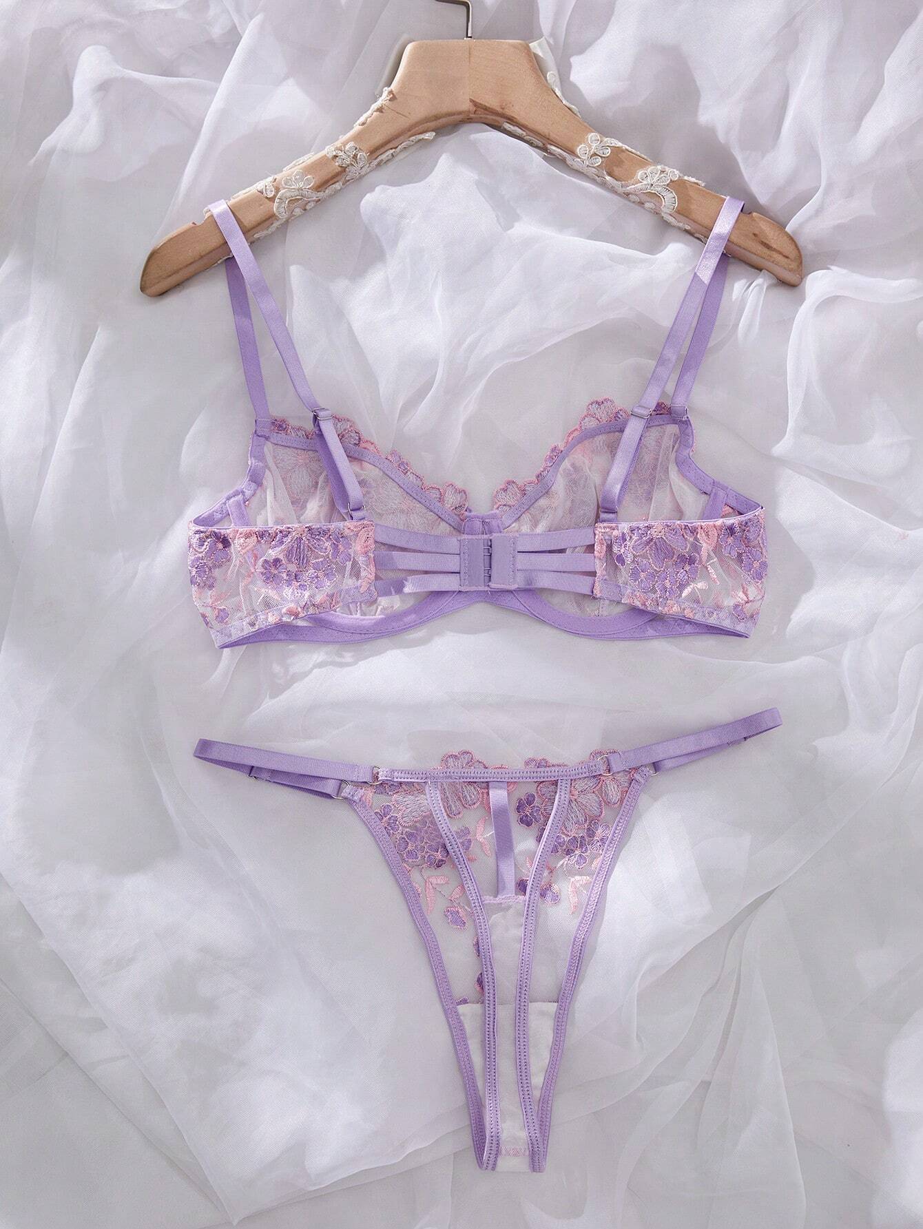 2pcs Mesh Embroidery Women's Lingerie Set