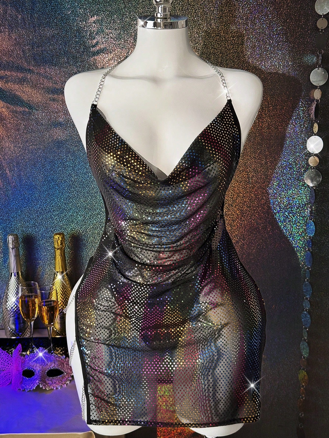 Women's Sexy Sequin Mesh Nightgown Set