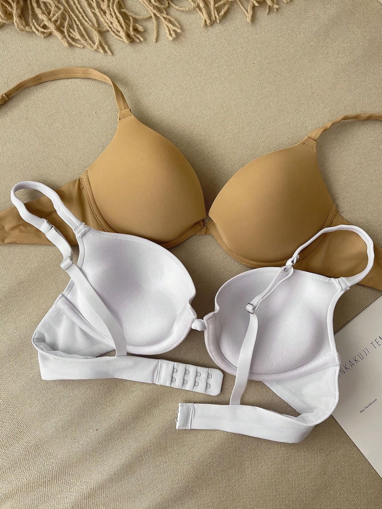 2pcs Women's Minimalist Solid Color Wire-Free Bras Multicolor 4