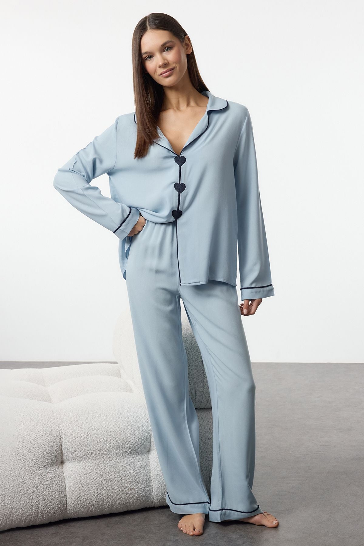 Viscose Pajama Set Dark Blue