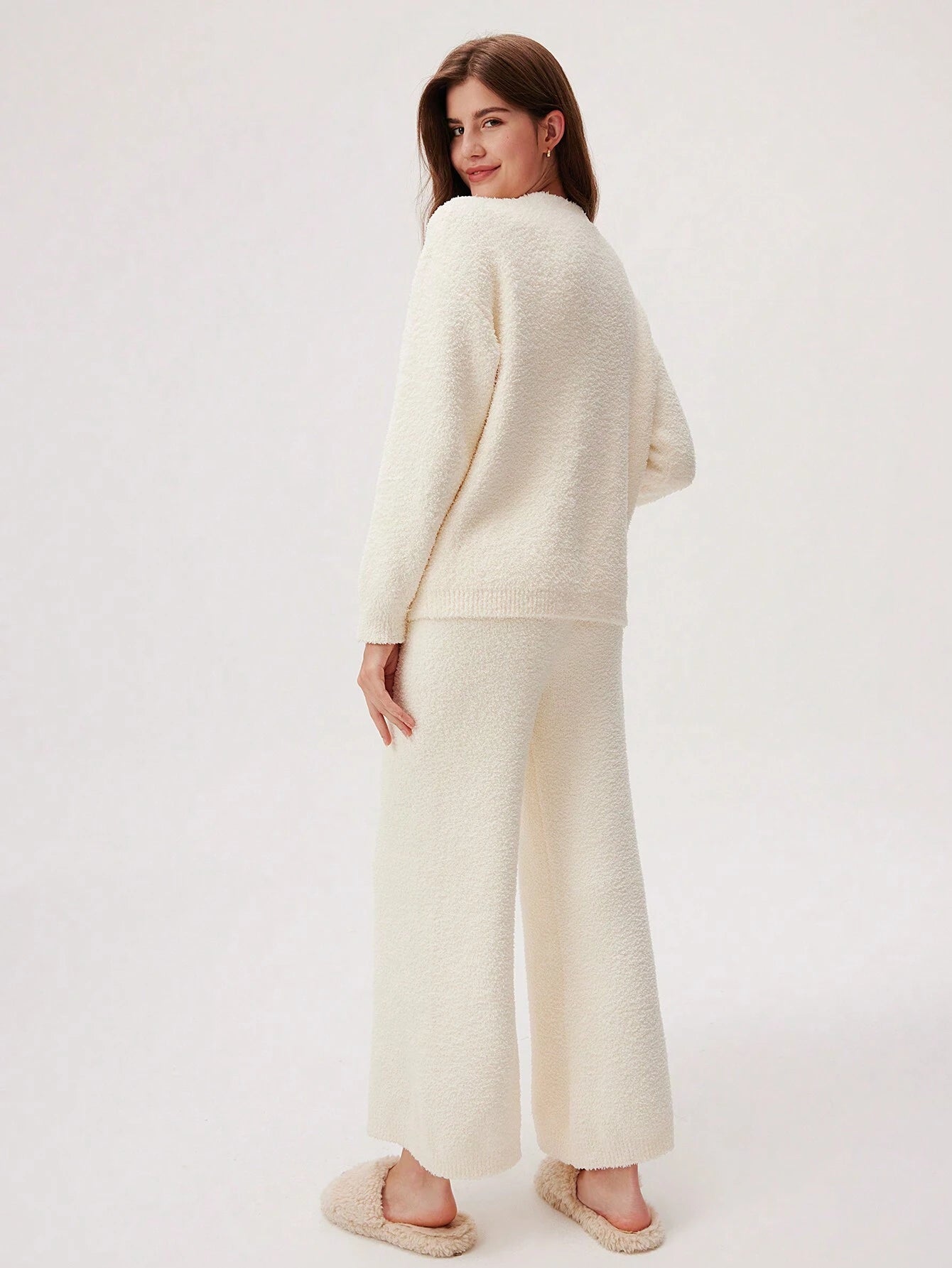 LUVLETTE Winter Fuzzy Fleece Button-Up &amp; Pants Loungewear Pajama Set