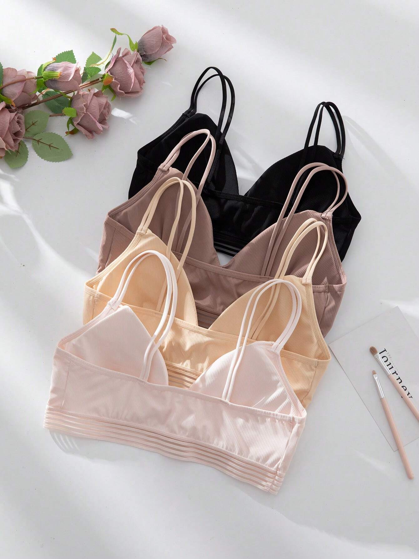 Basics 4pack Rib Mesh Trim Bra Set