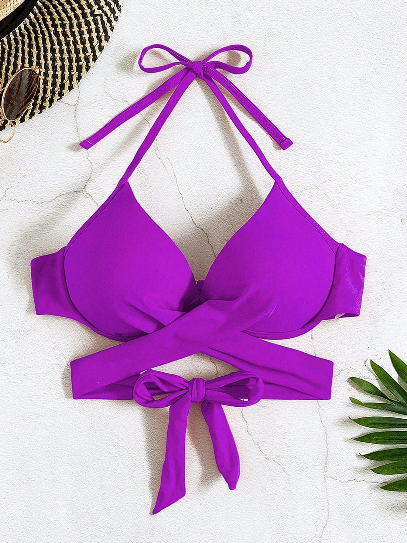 SHEIN Swim Basics Wrap Push Up Bikini Top