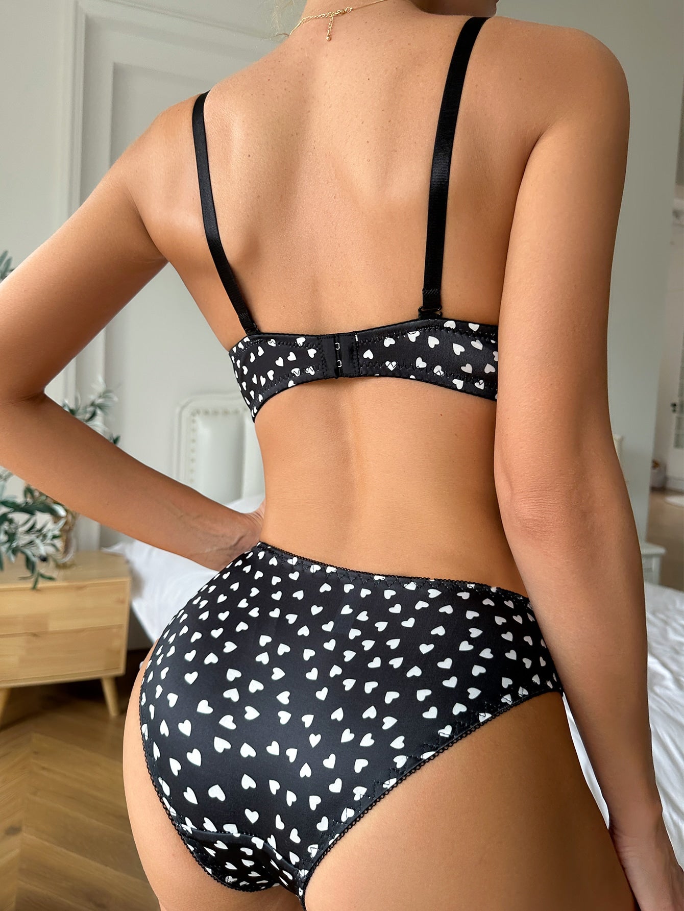 Heart Print Super Push Up Lingerie Set
