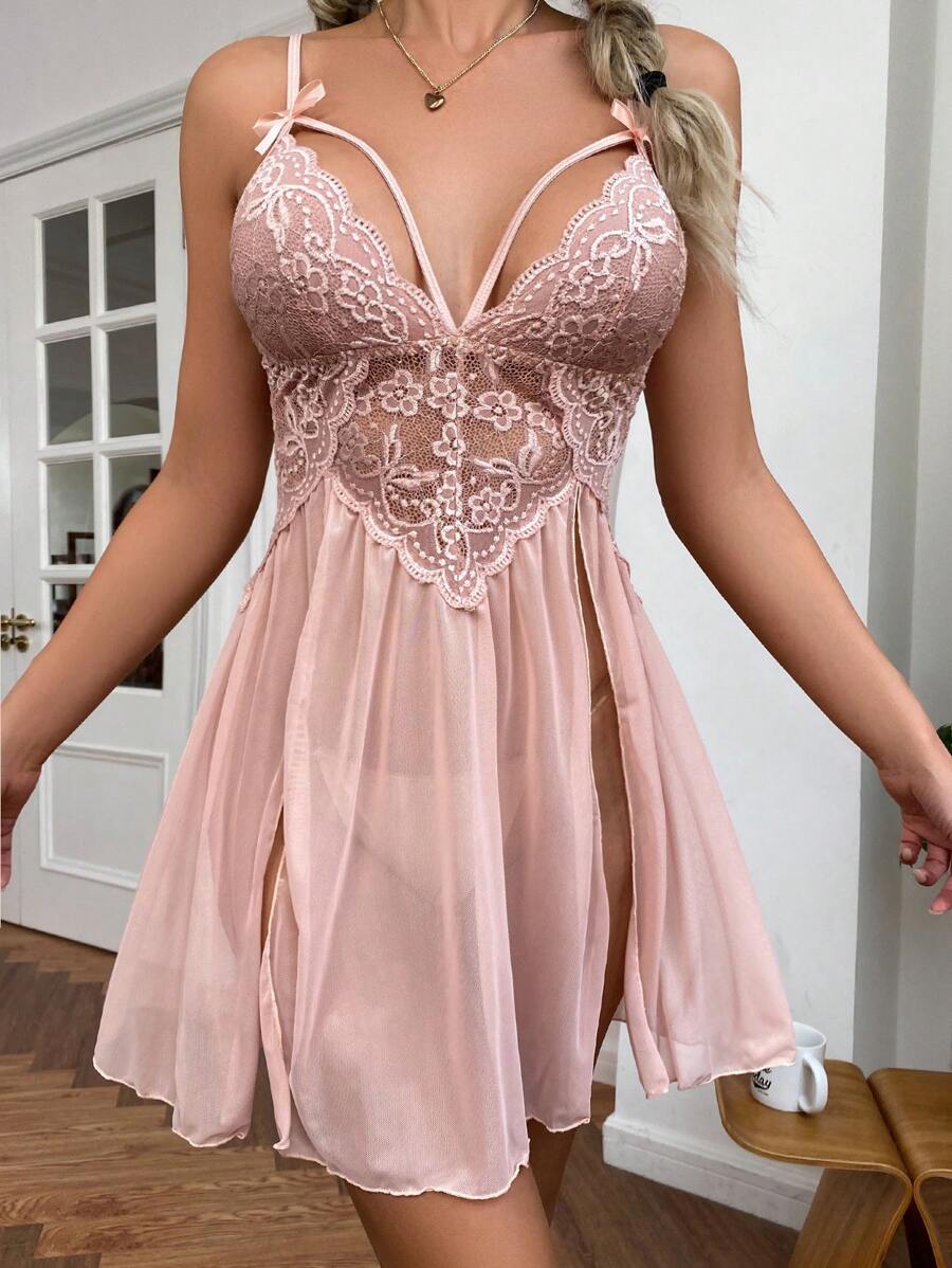 Contrast Lace Mesh Harness Slips