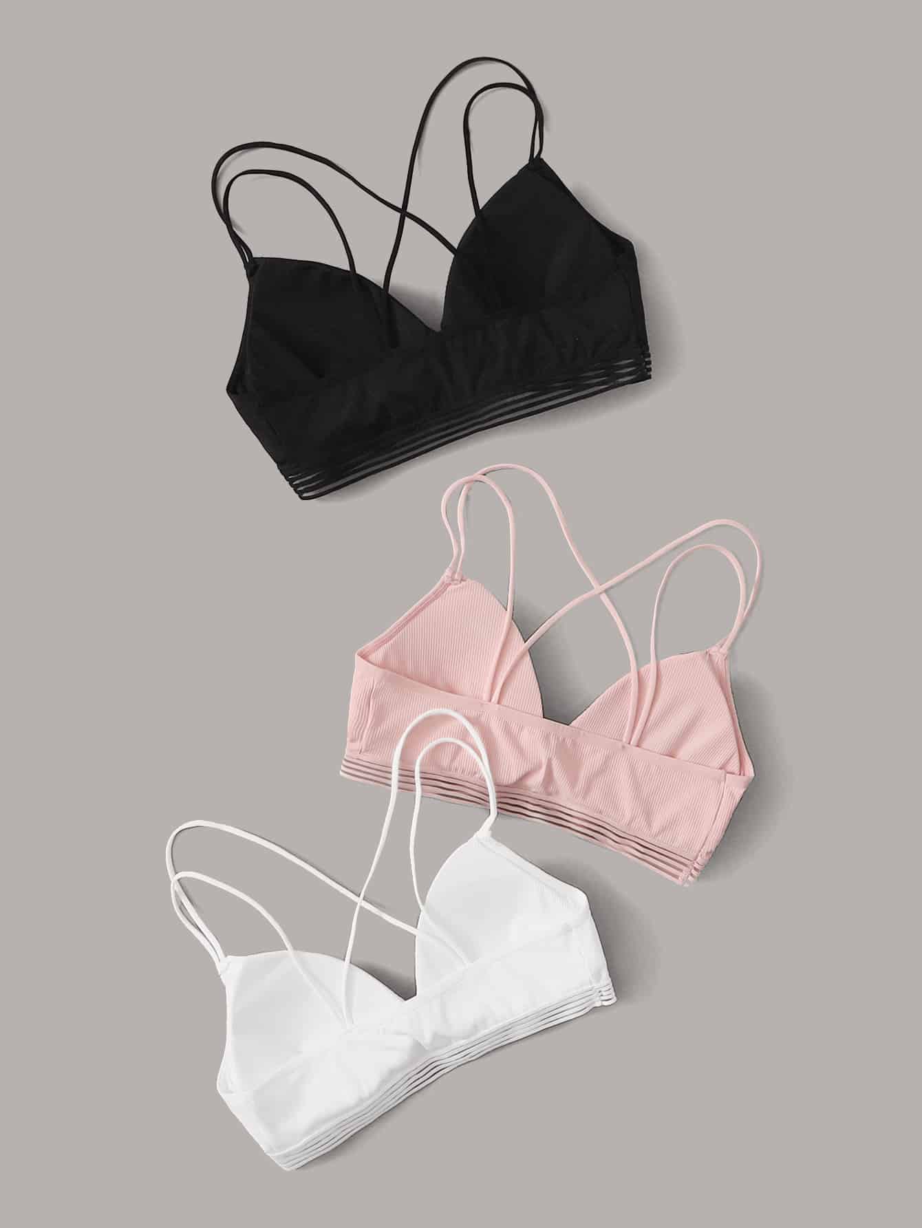 Crisscross Back Rib Bra Set 3pack