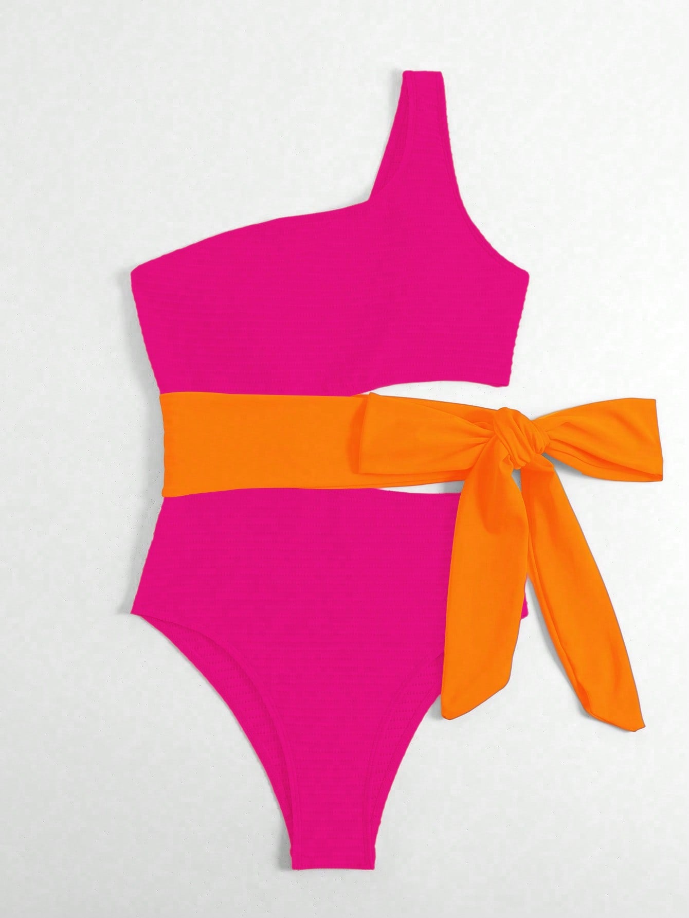 SHEIN Swim Chicsea Color Block Cut Out Knot One Shoulder One Piece Swimsuit