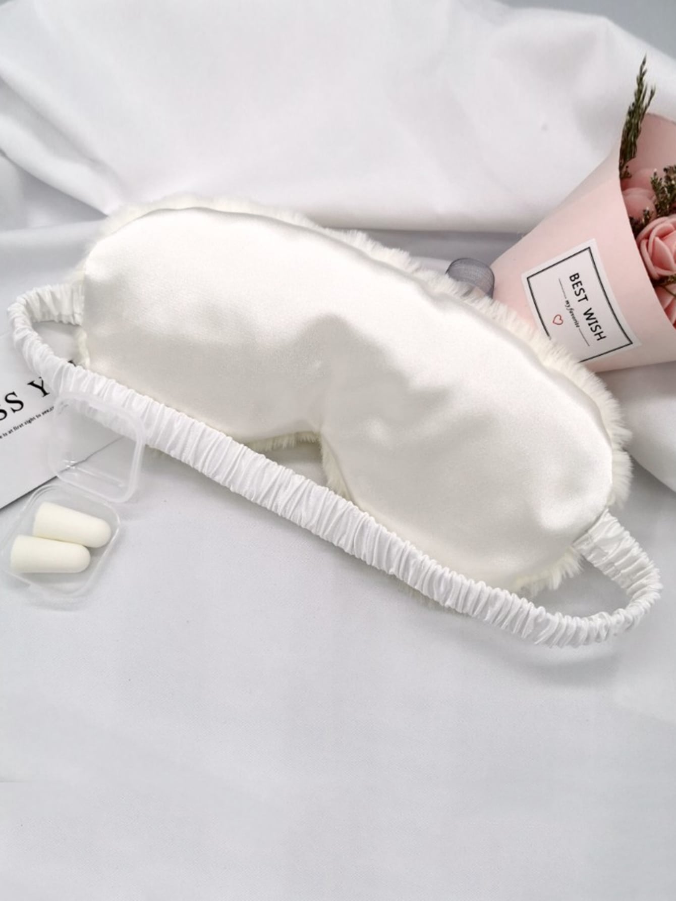 1pc Solid Color Fuzzy Eye Cover, Black Plush Warm Eyeshade For Sleeping