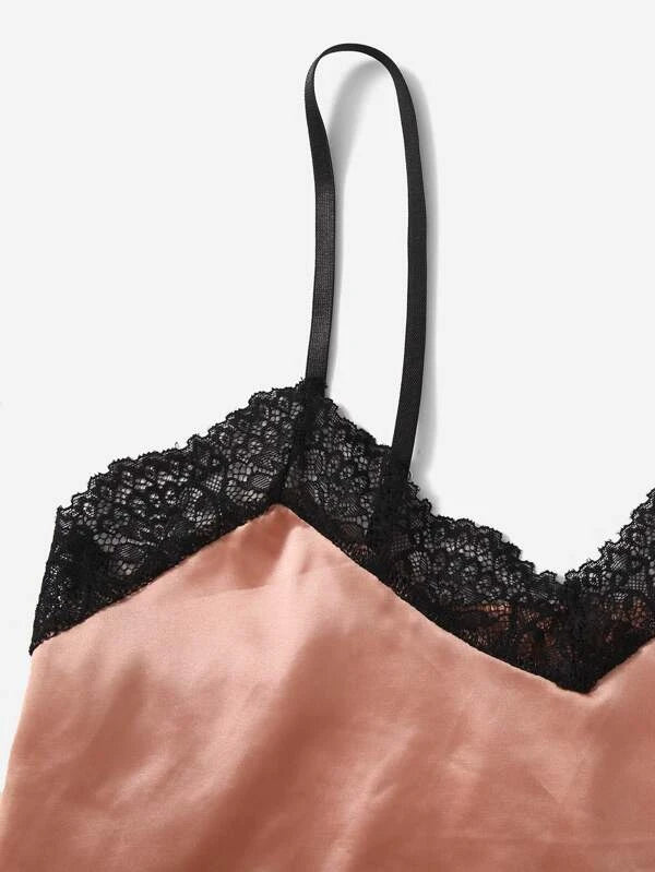 3sets Satin Contrast Lace Lingerie Set
