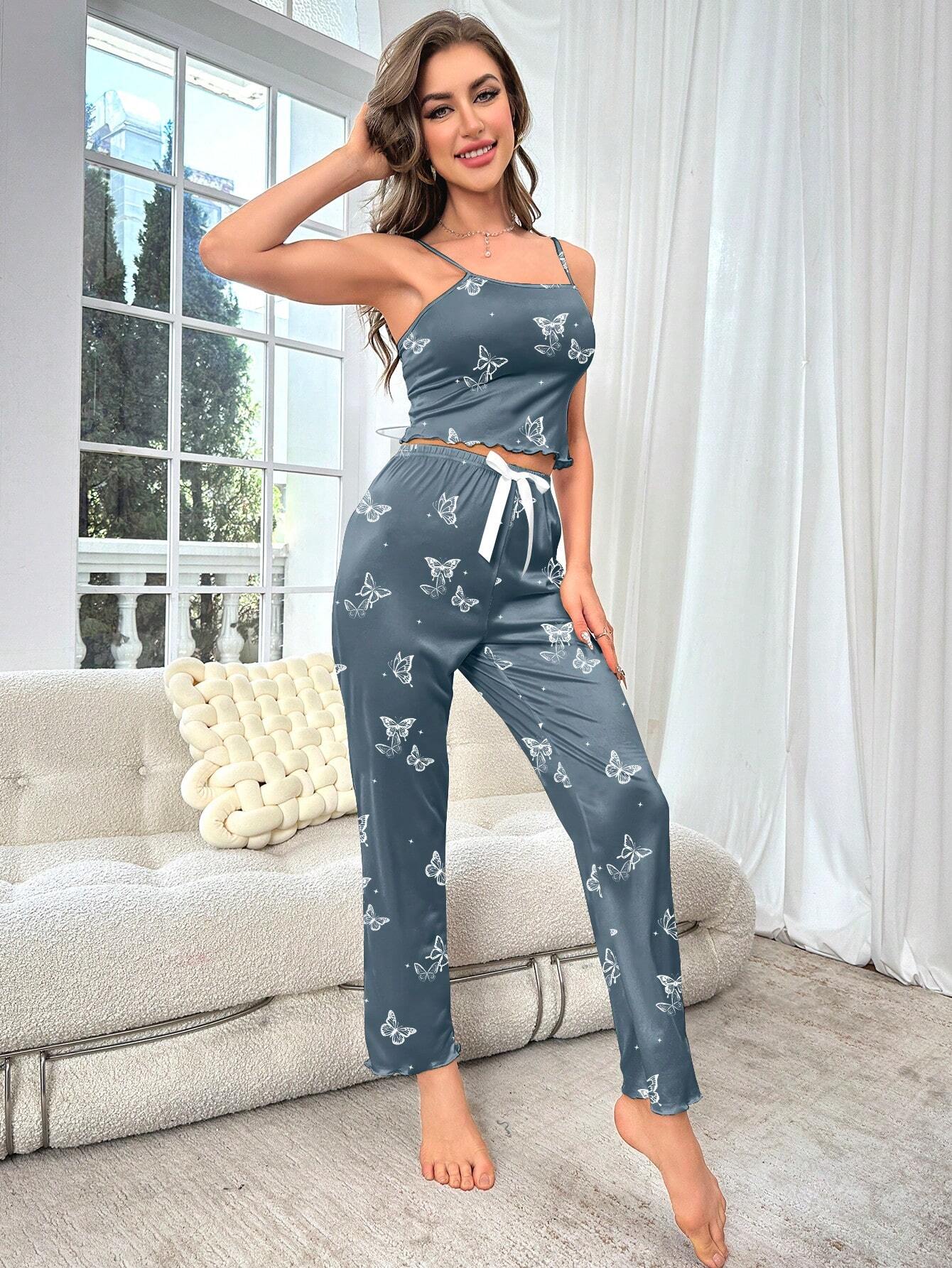 Butterfly Printed Cami Tank Top And Pants Pajama Set