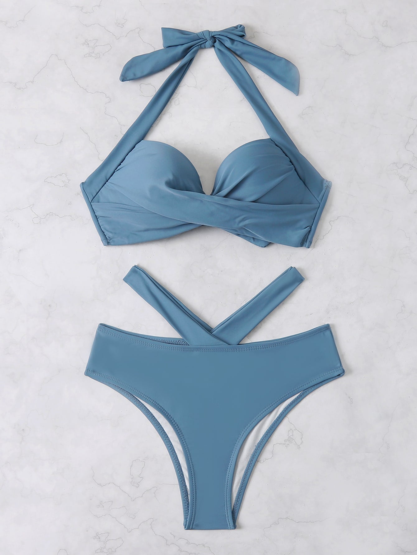 SHEIN Swim Basics Twist Front Push Up Bikini Swimsuit