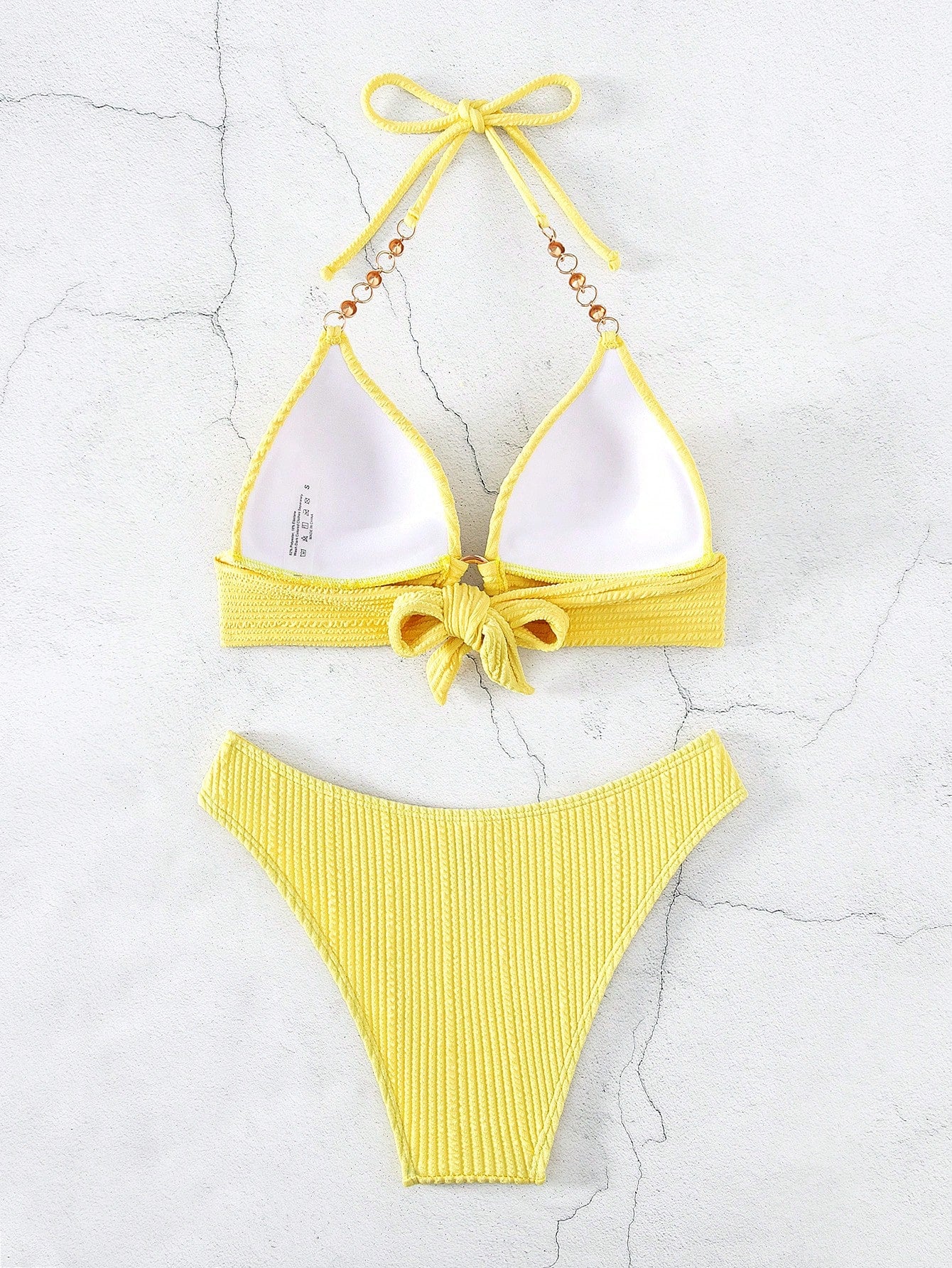 SHEIN Swim SXY Mono Bikini Set Chain Linked Halter Push Up Bra &amp; Bikini 2 Piece Swimsuit