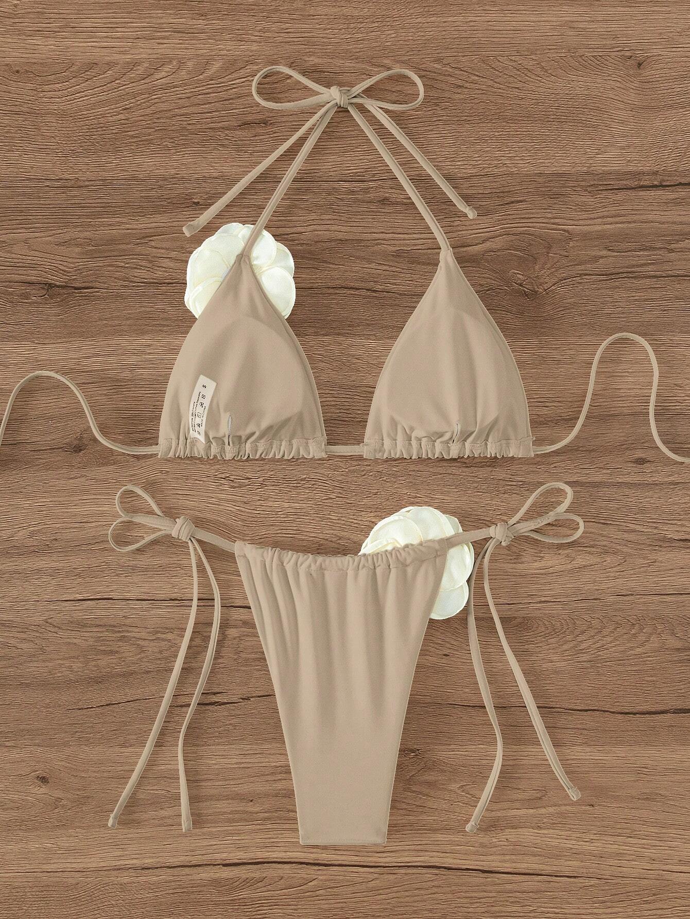 Swim Vcay Appliques Halter Triangle Tie Side Bikini Swimsuit