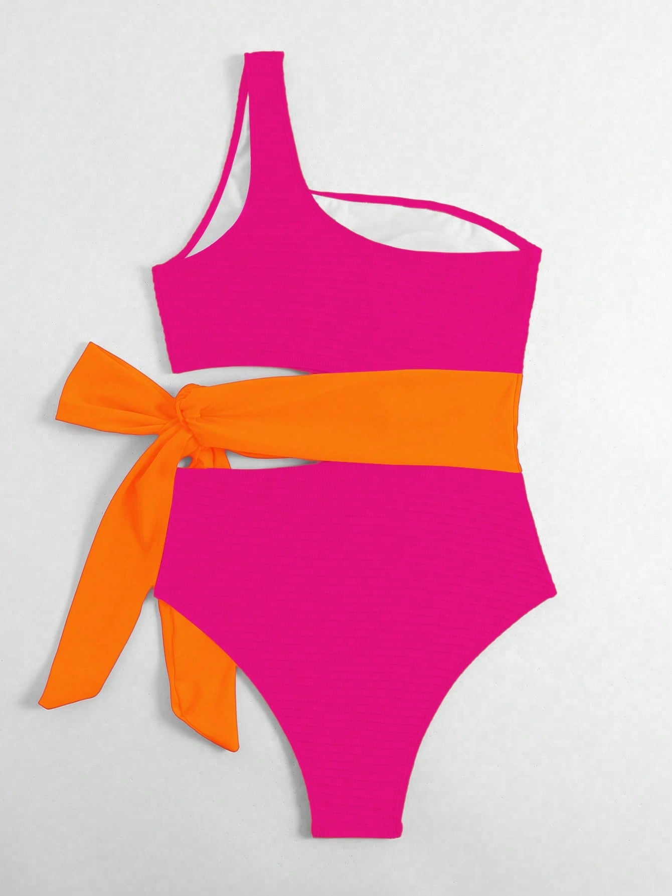 SHEIN Swim Chicsea Color Block Cut Out Knot One Shoulder One Piece Swimsuit