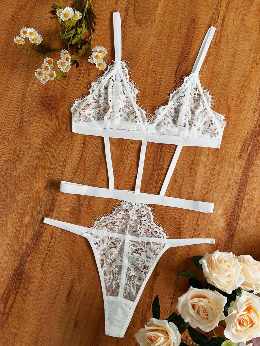 Floral Lace Cut-out Lingerie Set