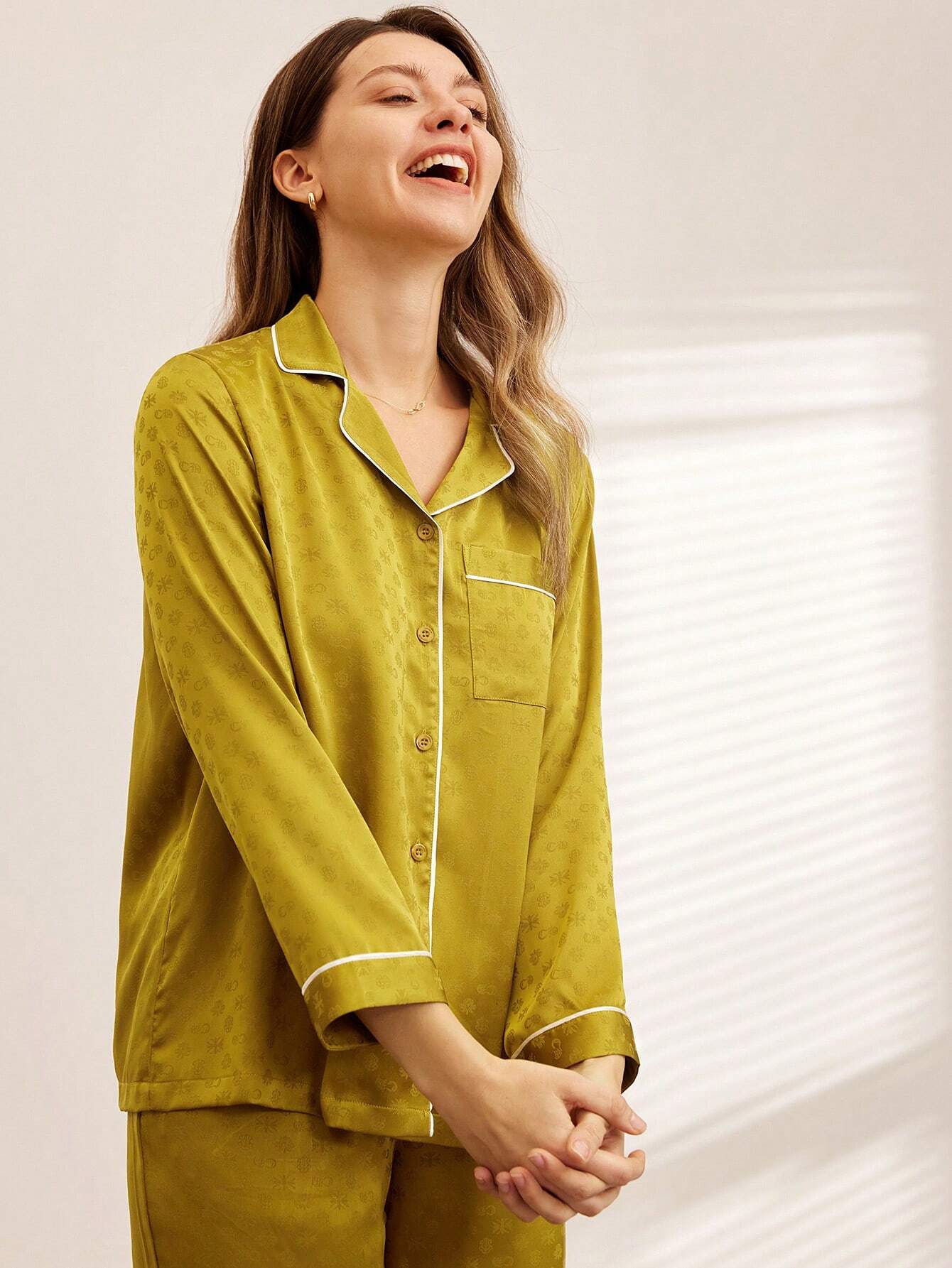 LUVLETTE Textured Satin-Jacquard Long Pajama Sets