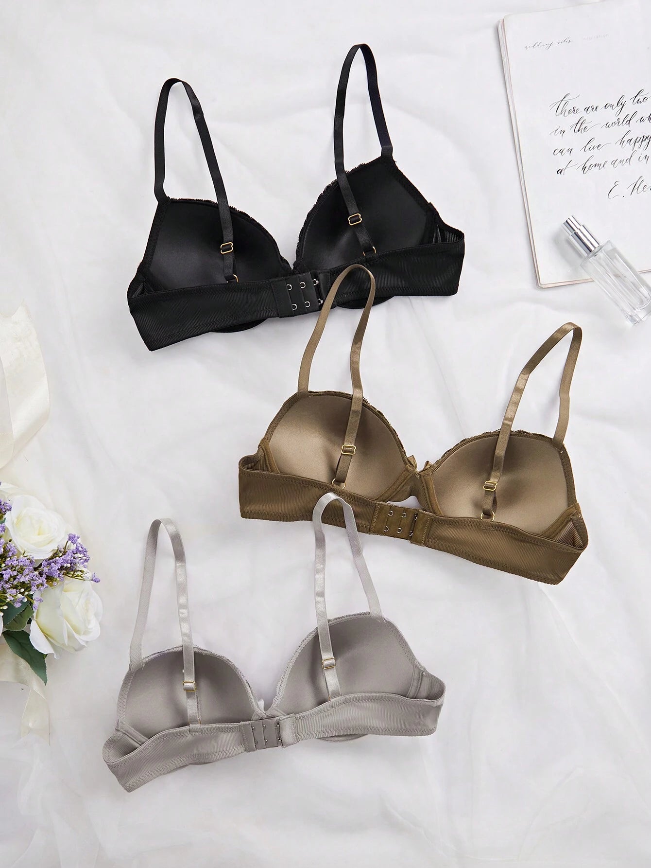 3pcs/Set Women's Simple Casual Gather Lightly Padded Underwire Bra